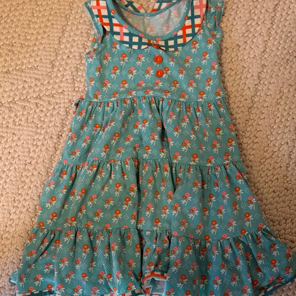 Girls' Teal Floral Tiered Dress